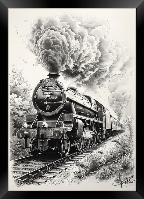 Nostalgic Steam Train Sketch Framed Print by T2 