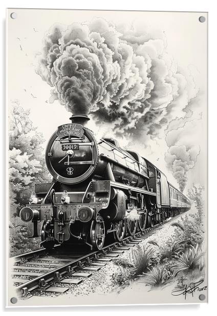 Nostalgic Steam Train Sketch Acrylic by T2 