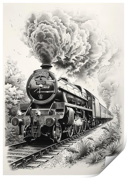 Nostalgic Steam Train Sketch Print by T2 