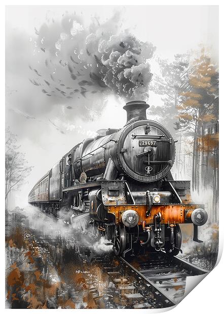 Romantic Steam Train Nostalgia Print by T2 