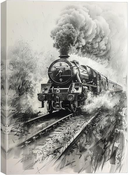 Steam Train Nostalgia Painting Canvas Print by T2 