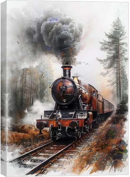 Steam Train Nostalgia Painting Canvas Print by T2 