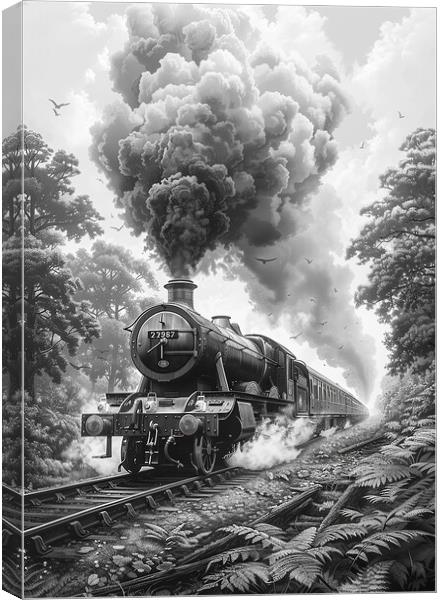 Steam Train Nostalgia in Monochrome Canvas Print by T2 