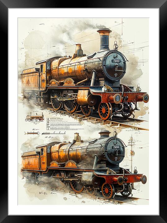 Steam Train Nostalgia Painting Framed Mounted Print by T2 