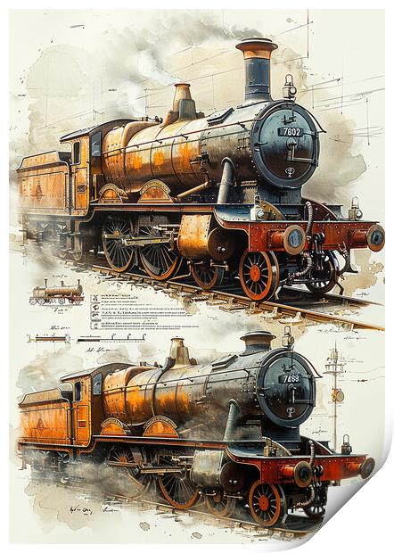 Steam Train Nostalgia Painting Print by T2 