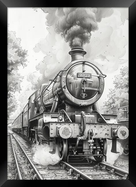 Steam Train Nostalgia Black and White Framed Print by T2 