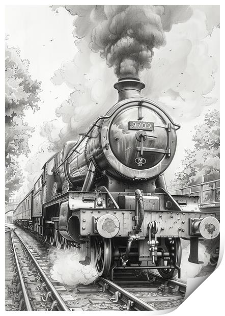 Steam Train Nostalgia Black and White Print by T2 