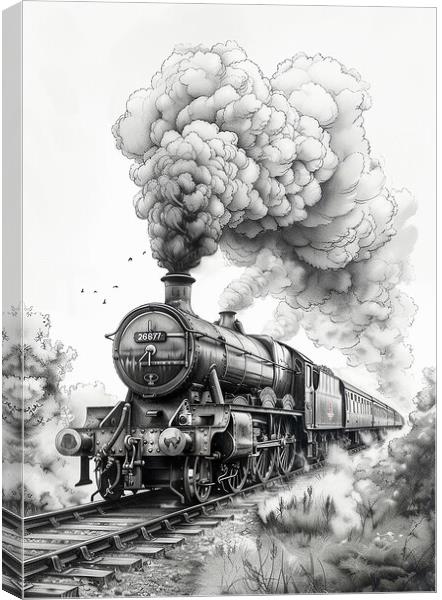 Steam Train Nostalgia Black and White Canvas Print by T2 