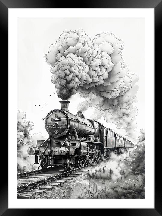 Steam Train Nostalgia Black and White Framed Mounted Print by T2 