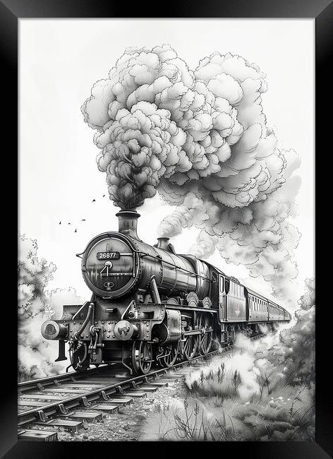 Steam Train Nostalgia Black and White Framed Print by T2 