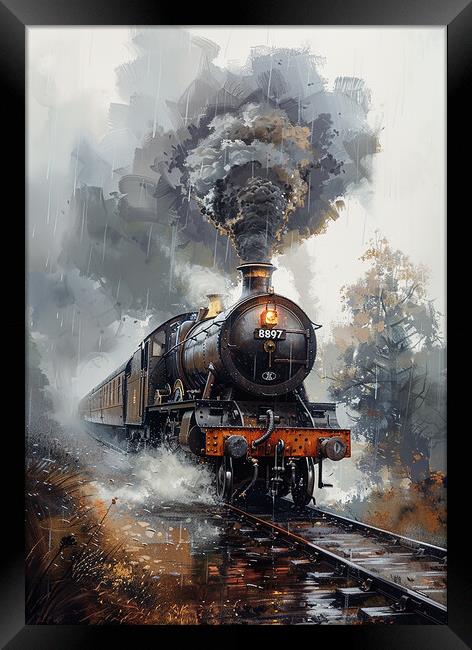 Steam Train Nostalgia Painting Framed Print by T2 