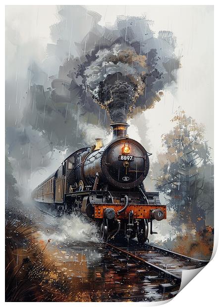 Steam Train Nostalgia Painting Print by T2 