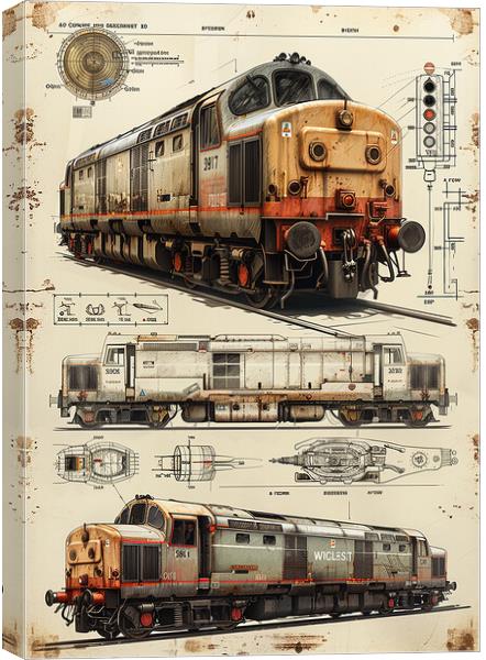 Vintage British Diesel Train Blueprint Canvas Print by T2 