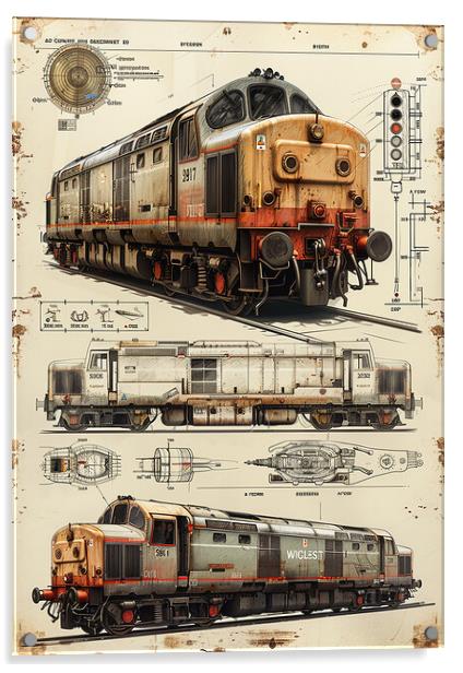 Vintage British Diesel Train Blueprint Acrylic by T2 