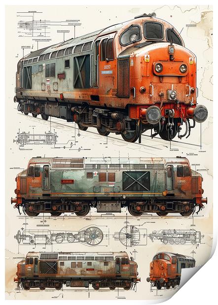 Vintage Diesel Locomotive Print by T2 