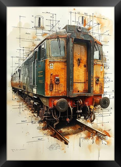 Vintage British Diesel Train Blueprint Framed Print by T2 