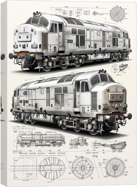 Vintage Diesel Train Blueprint Canvas Print by T2 