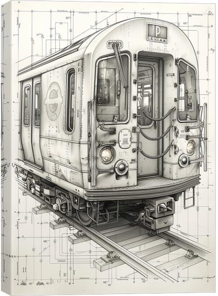 Vintage Diesel Train Blueprint Canvas Print by T2 