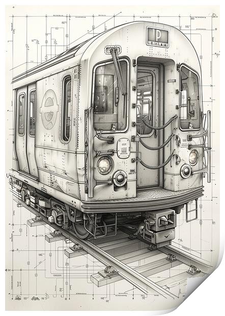 Vintage Diesel Train Blueprint Print by T2 