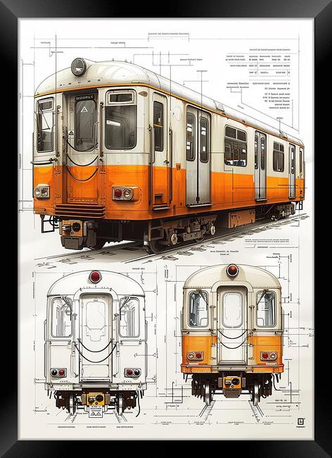 Vintage Diesel Train Blueprint Framed Print by T2 