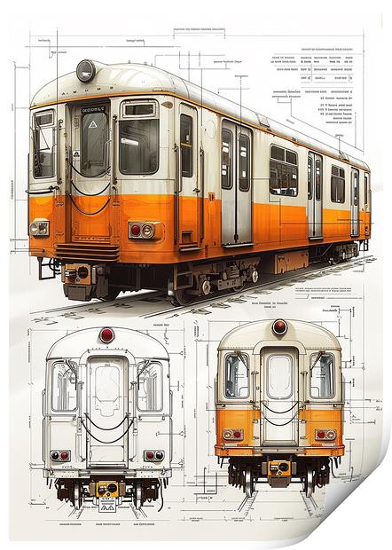 Vintage Diesel Train Blueprint Print by T2 