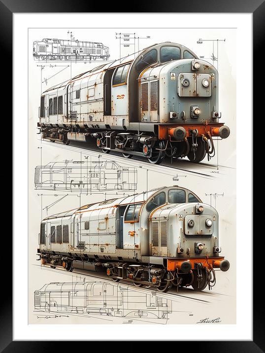 Vintage British Diesel Locomotive  Framed Mounted Print by T2 