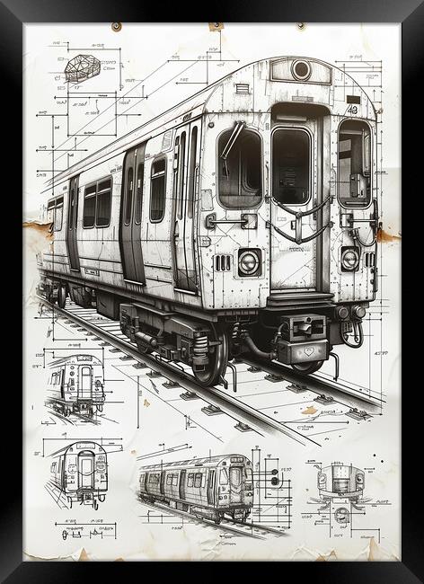 Vintage Diesel Train Blueprint Framed Print by T2 