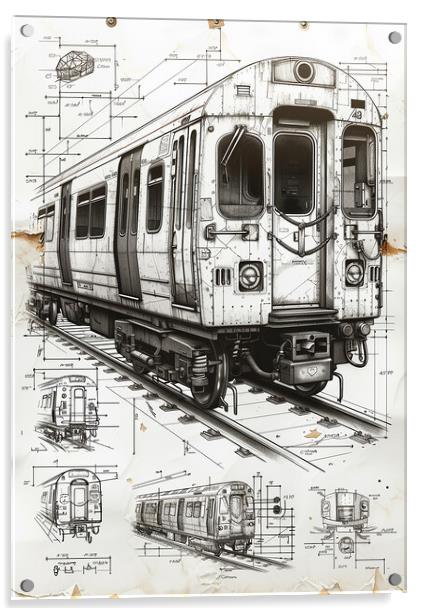 Vintage Diesel Train Blueprint Acrylic by T2 