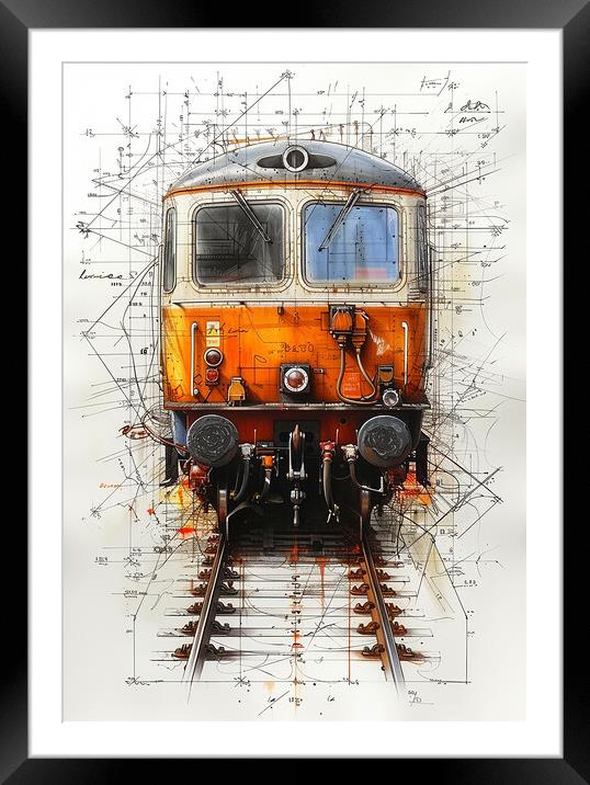 Vintage British Diesel Train Blueprint Framed Mounted Print by T2 