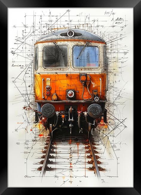 Vintage British Diesel Train Blueprint Framed Print by T2 