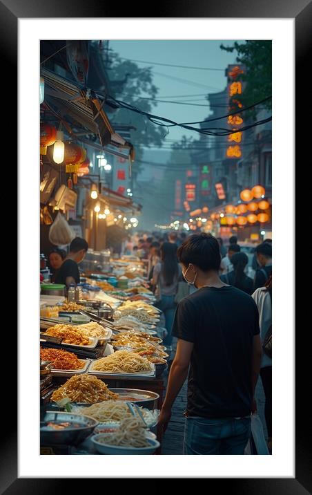 Vibrant Chinese Street Food Framed Mounted Print by T2 
