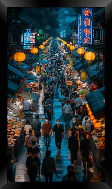 Chinese Night Market Street Food Framed Print by T2 