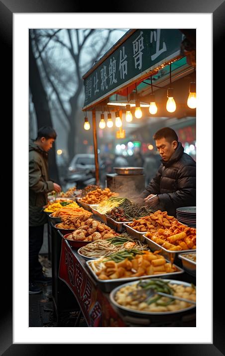 Chinese Night Market Delights Framed Mounted Print by T2 