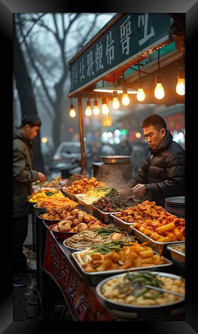 Chinese Night Market Delights Framed Print by T2 
