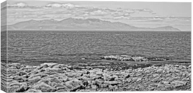 Arran Mountains viewed from Troon, Black and White  Canvas Print by Allan Durward Photography