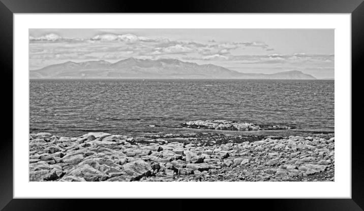 Arran Mountains viewed from Troon, Black and White  Framed Mounted Print by Allan Durward Photography