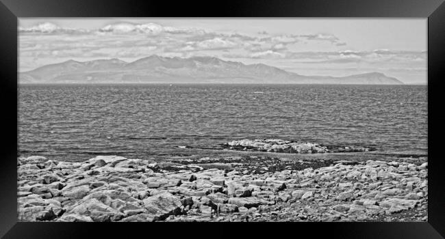 Arran Mountains viewed from Troon, Black and White  Framed Print by Allan Durward Photography