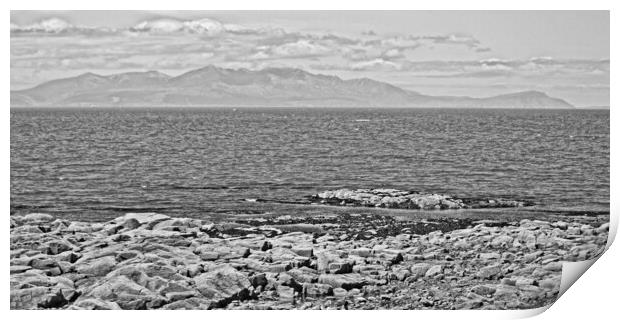 Arran Mountains viewed from Troon, Black and White  Print by Allan Durward Photography