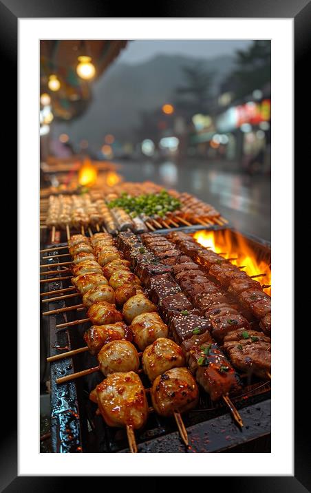 Chinese Night Market Food Framed Mounted Print by T2 