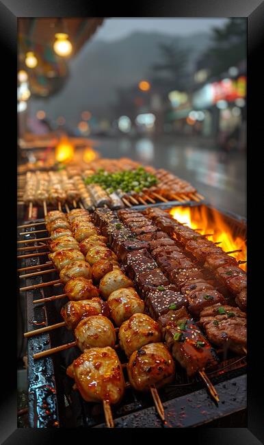 Chinese Night Market Food Framed Print by T2 