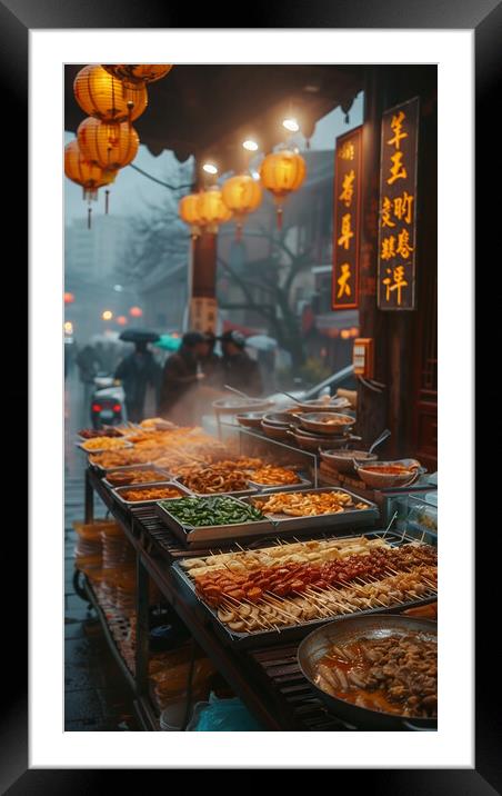 Vibrant China Street Food Framed Mounted Print by T2 