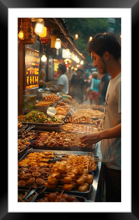 Night Market Chinese Street Food Framed Mounted Print by T2 