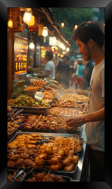 Night Market Chinese Street Food Framed Print by T2 