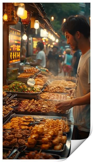 Night Market Chinese Street Food Print by T2 