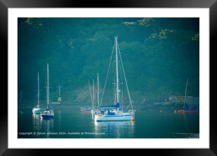 Serene Salcombe Estuary Yacht Landscape Framed Mounted Print by Simon Johnson