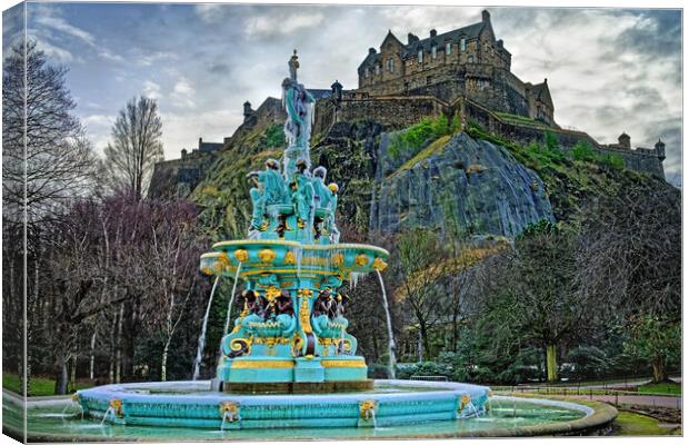 Edinburgh Castle and Ross Fountain Canvas Print by Darren Galpin