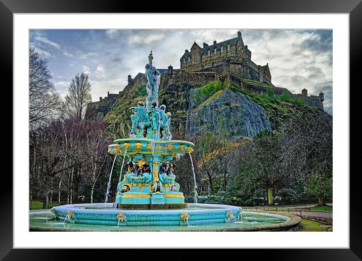 Edinburgh Castle and Ross Fountain Framed Mounted Print by Darren Galpin