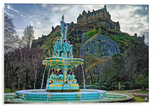 Edinburgh Castle and Ross Fountain Acrylic by Darren Galpin