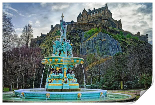 Edinburgh Castle and Ross Fountain Print by Darren Galpin