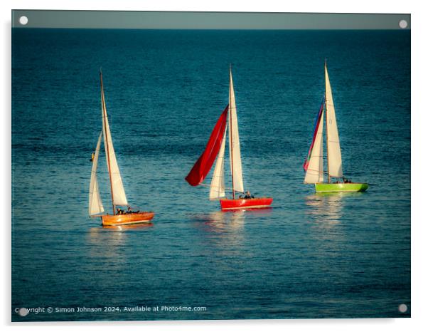 Colourful Yachts Sailing Devon Acrylic by Simon Johnson